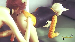 Furry Yaoi - 2 Foxes Annalingus & Fucked with creampie in his ass - Yiff fervour Manga anime Gay
