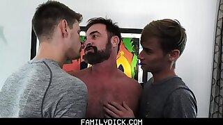 FamilyDick - Hairy Guy Fucks Both His Stepsons In A Hot Threesome